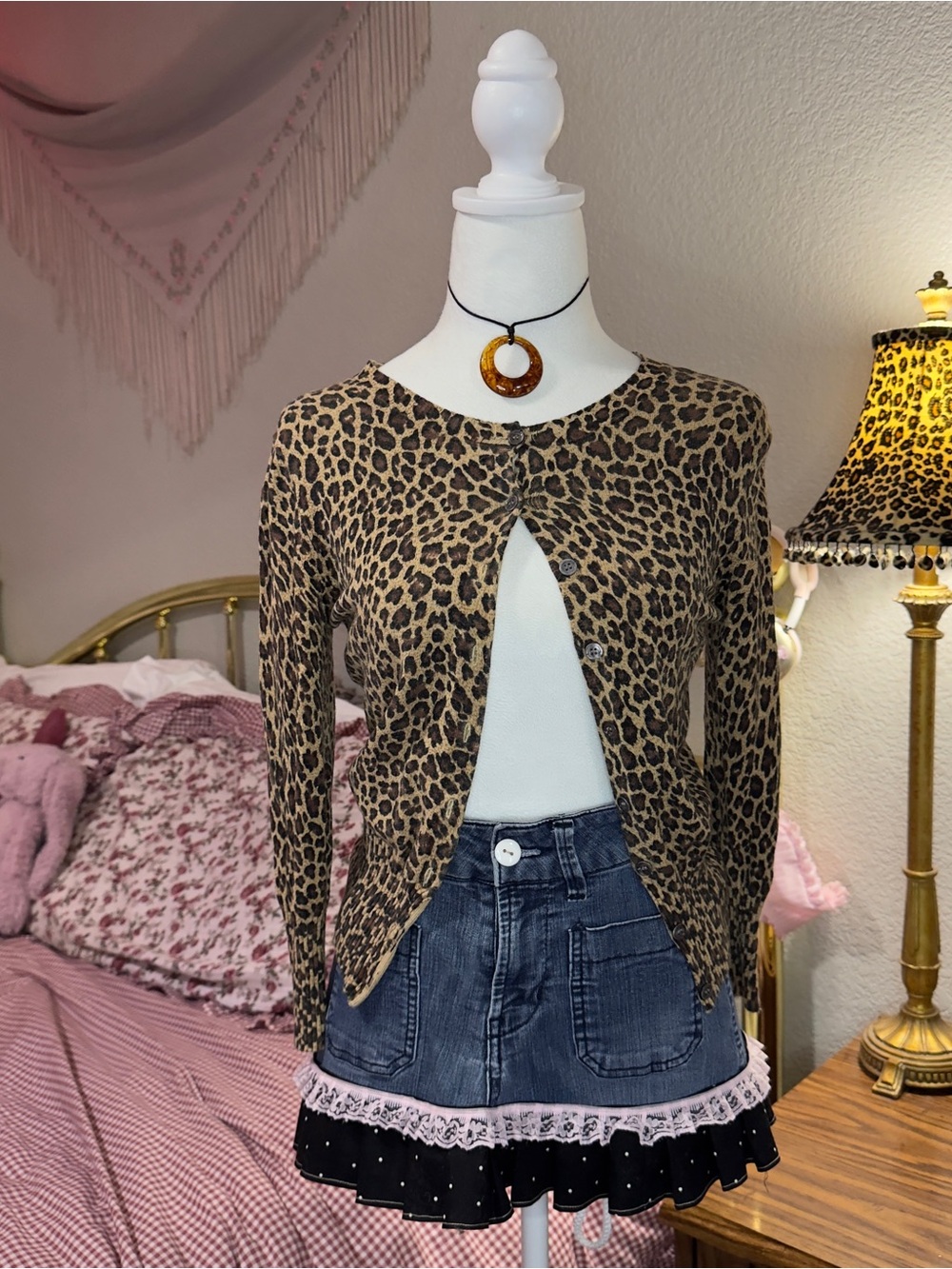 Express Leopard Print Button-Front Cardigan - Brown & Black